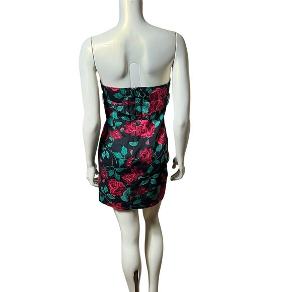 Vintage 90s Strapless Mini Dress Size L/10 - Vibrant Rose Floral Print Black - Picture 10 of 12